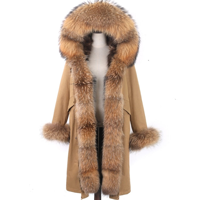 2021 New Big Real Raccoon Fur Collar Real Natural Fur Coat Winter Jacket Long Women Raccoon Fur Liner Hooded Parkas