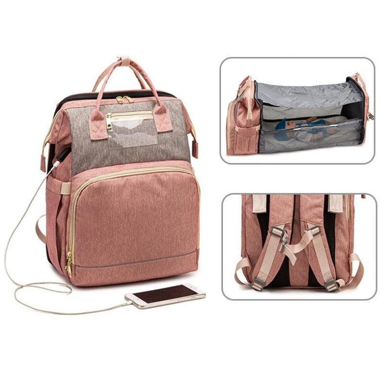 Large Capacity Diaper Bag Backpack Multifunctional Foldable Baby Bed Crib Bag Maternity Handbag Stroller Bag Insulation Nursing