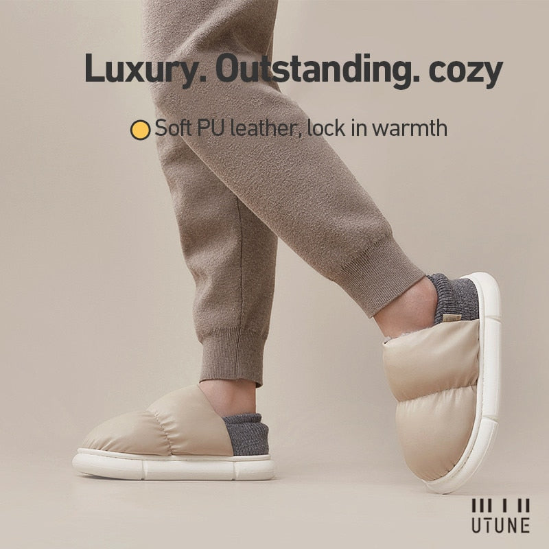 UTUNE New 2021 Toast Winter Women Slippers Warm Indoor Thick Sole Men Home Shoes Plush Dual purpose Shoe Light Outside Slippers