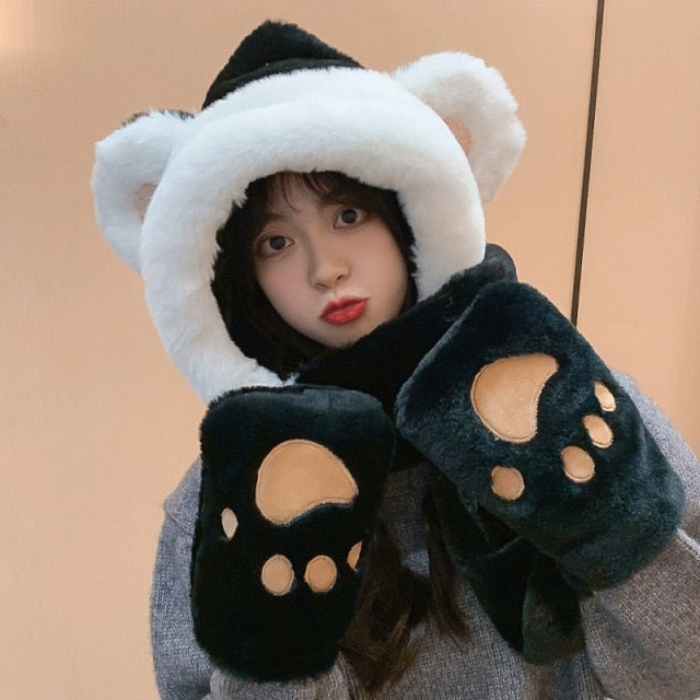 ZDFURS*Autumn and winter hat female plush thick double-layer northeast hat warm cycling neck scarf scarf gloves one gift