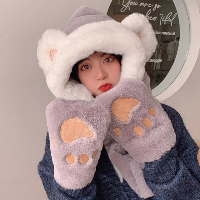 ZDFURS*Autumn and winter hat female plush thick double-layer northeast hat warm cycling neck scarf scarf gloves one gift