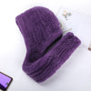 ZDFURS * 2021 new Women Real Knitted Rex Rabbit Fur Hat Hooded Scarf Long Winter Warm Fur Hat With Neck Collar Scarves hat scarf