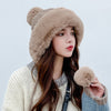 Autumn And Winter Women's Hat, Big Hair Ball And Woolen Yarn Hat, Outdoor Warm Knit Hat, Solid Satin Hat, Cashmere Ladies Cap