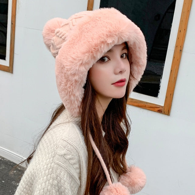 Autumn And Winter Women's Hat, Big Hair Ball And Woolen Yarn Hat, Outdoor Warm Knit Hat, Solid Satin Hat, Cashmere Ladies Cap