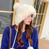 Autumn And Winter Women's Hat, Big Hair Ball And Woolen Yarn Hat, Outdoor Warm Knit Hat, Solid Satin Hat, Cashmere Ladies Cap