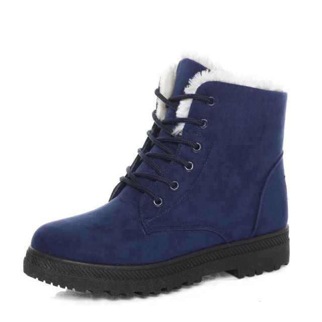 2021 Women Winter Snow Boots Warm Flat Plus Size Platform Lace Up Ladies Women's Shoes New Flock Fur Suede Ankle Boots Female
