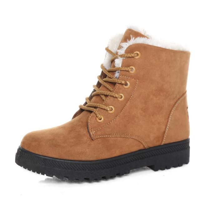 2021 Women Winter Snow Boots Warm Flat Plus Size Platform Lace Up Ladies Women's Shoes New Flock Fur Suede Ankle Boots Female