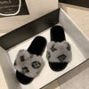 Cotton slippers 2021 autumn and winter new Korean version of the net red printing word flat bottom casual hairy slippers women