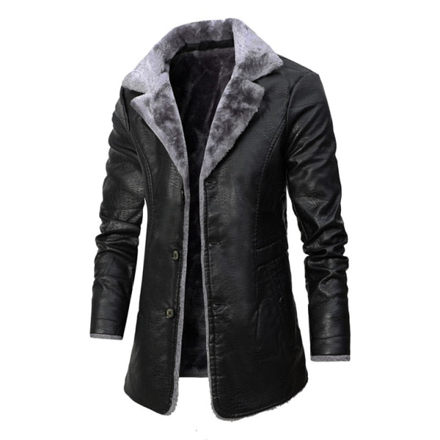 New Winter Plush Fur Integrated Business Casual Fur Middle And Long Suit Collar Men's Windbreaker Leather Jacket Coats