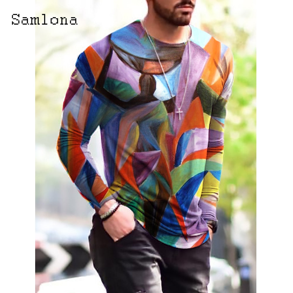 Plus Size 3xl Mens Fashion T-shirt Long Sleeve 3D Print Tops Streetwear Masculinas 2021 Autumn Casual Pullovers Men Tees Shirt