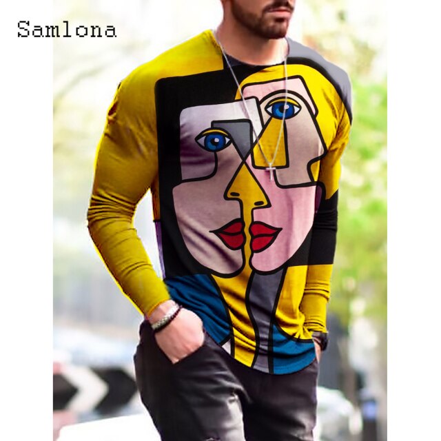 Plus Size 3xl Mens Fashion T-shirt Long Sleeve 3D Print Tops Streetwear Masculinas 2021 Autumn Casual Pullovers Men Tees Shirt