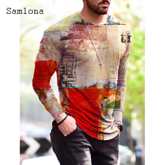Plus Size 3xl Mens Fashion T-shirt Long Sleeve 3D Print Tops Streetwear Masculinas 2021 Autumn Casual Pullovers Men Tees Shirt