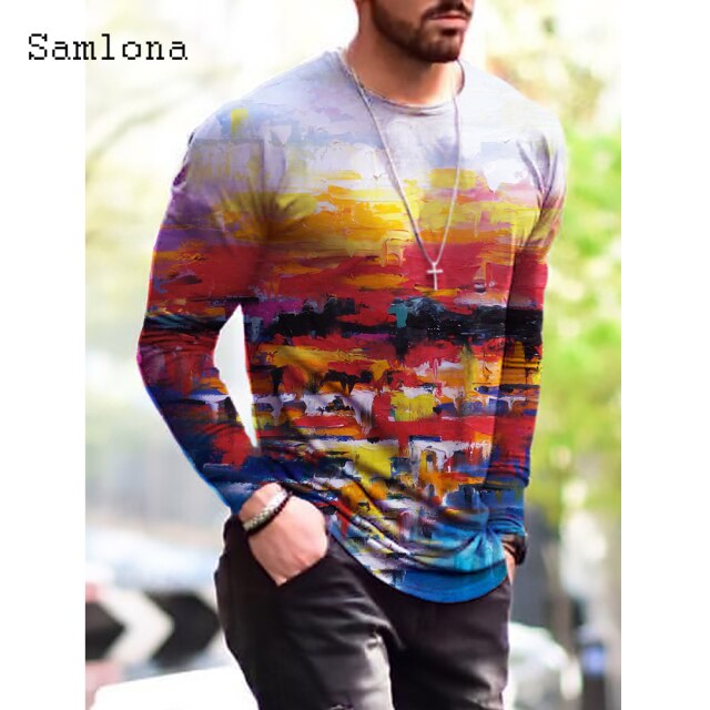 Plus Size 3xl Mens Fashion T-shirt Long Sleeve 3D Print Tops Streetwear Masculinas 2021 Autumn Casual Pullovers Men Tees Shirt