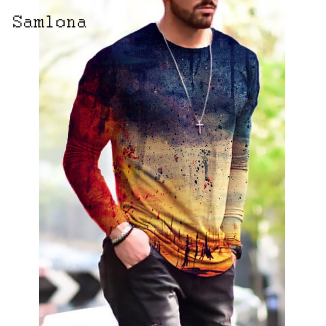 Plus Size 3xl Mens Fashion T-shirt Long Sleeve 3D Print Tops Streetwear Masculinas 2021 Autumn Casual Pullovers Men Tees Shirt