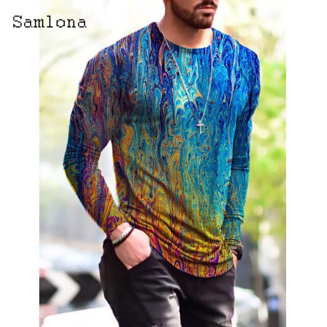 Plus Size 3xl Mens Fashion T-shirt Long Sleeve 3D Print Tops Streetwear Masculinas 2021 Autumn Casual Pullovers Men Tees Shirt