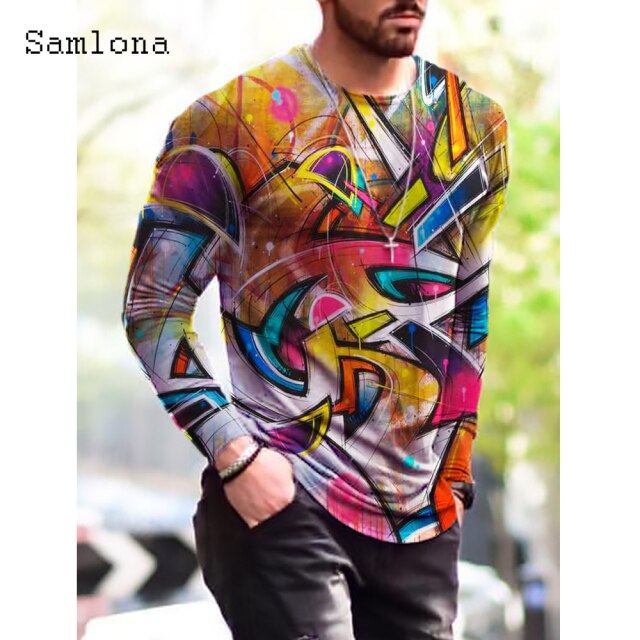 Plus Size 3xl Mens Fashion T-shirt Long Sleeve 3D Print Tops Streetwear Masculinas 2021 Autumn Casual Pullovers Men Tees Shirt