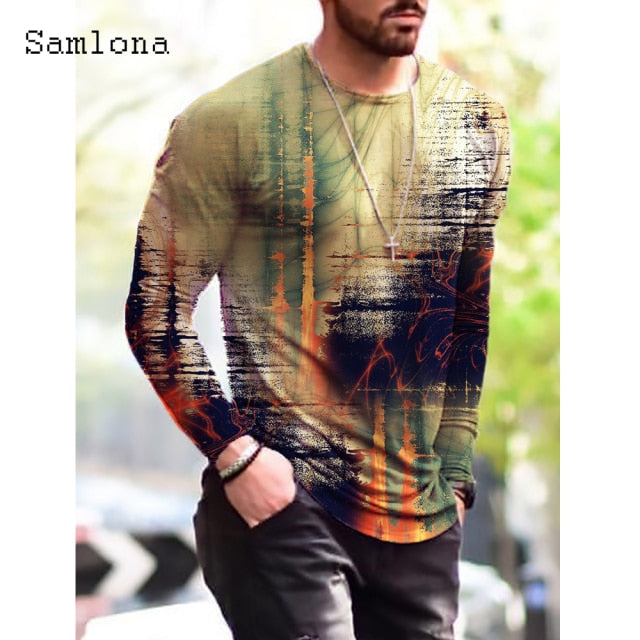 Plus Size 3xl Mens Fashion T-shirt Long Sleeve 3D Print Tops Streetwear Masculinas 2021 Autumn Casual Pullovers Men Tees Shirt