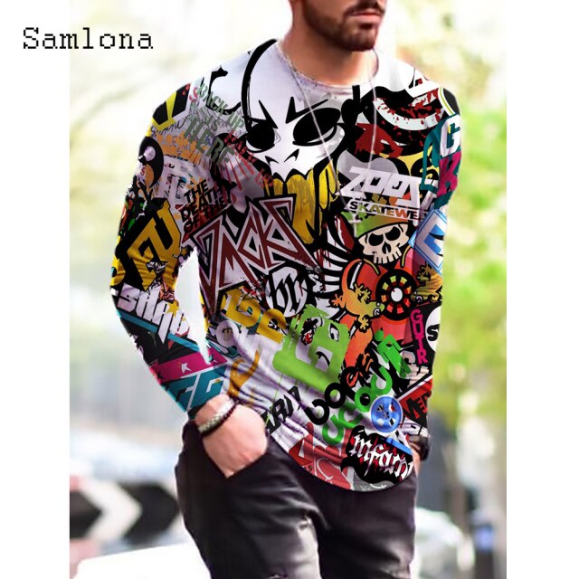 Plus Size 3xl Mens Fashion T-shirt Long Sleeve 3D Print Tops Streetwear Masculinas 2021 Autumn Casual Pullovers Men Tees Shirt