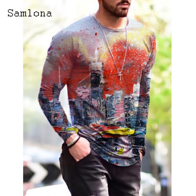 Plus Size 3xl Mens Fashion T-shirt Long Sleeve 3D Print Tops Streetwear Masculinas 2021 Autumn Casual Pullovers Men Tees Shirt