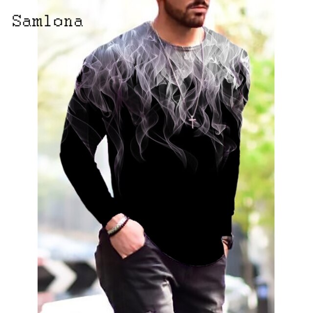 Plus Size 3xl Mens Fashion T-shirt Long Sleeve 3D Print Tops Streetwear Masculinas 2021 Autumn Casual Pullovers Men Tees Shirt