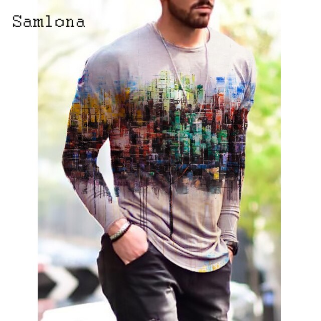 Plus Size 3xl Mens Fashion T-shirt Long Sleeve 3D Print Tops Streetwear Masculinas 2021 Autumn Casual Pullovers Men Tees Shirt