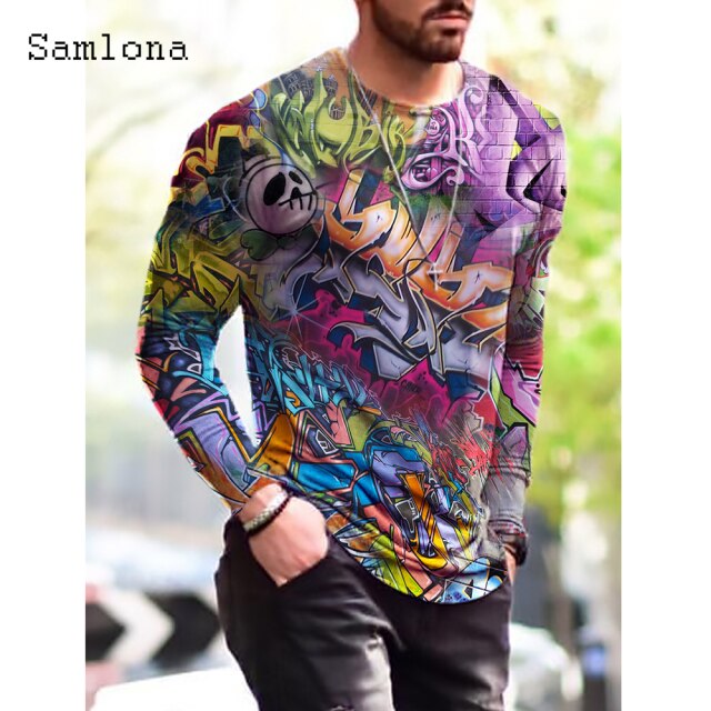 Plus Size 3xl Mens Fashion T-shirt Long Sleeve 3D Print Tops Streetwear Masculinas 2021 Autumn Casual Pullovers Men Tees Shirt