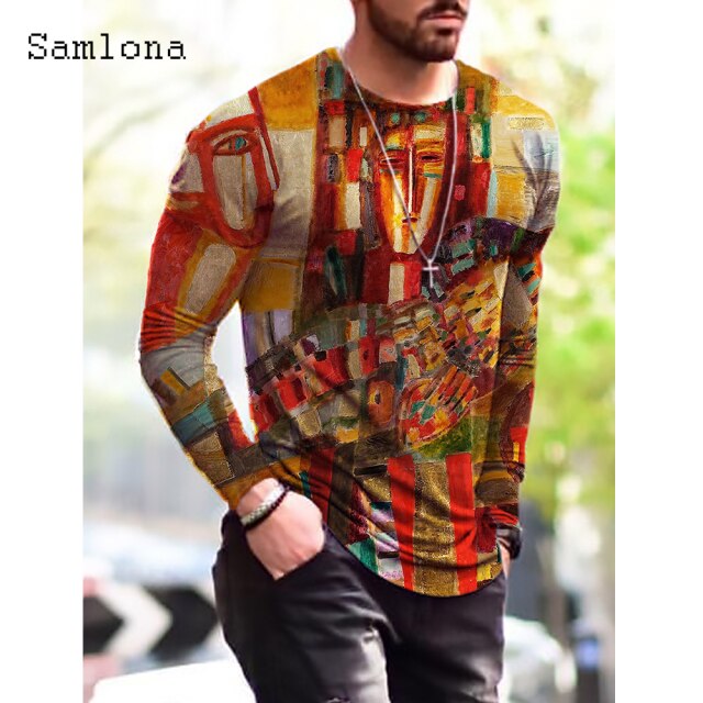 Plus Size 3xl Mens Fashion T-shirt Long Sleeve 3D Print Tops Streetwear Masculinas 2021 Autumn Casual Pullovers Men Tees Shirt