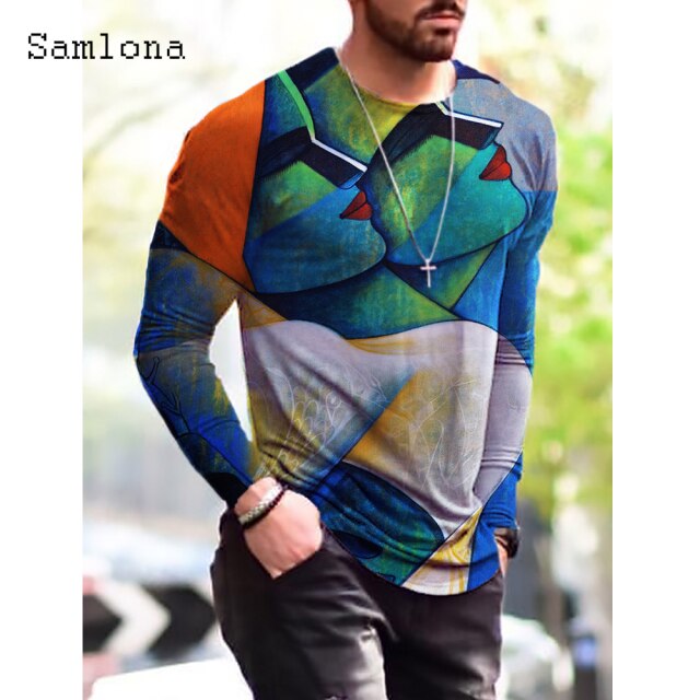 Plus Size 3xl Mens Fashion T-shirt Long Sleeve 3D Print Tops Streetwear Masculinas 2021 Autumn Casual Pullovers Men Tees Shirt