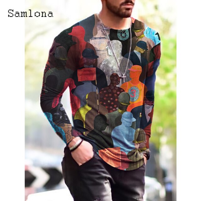 Plus Size 3xl Mens Fashion T-shirt Long Sleeve 3D Print Tops Streetwear Masculinas 2021 Autumn Casual Pullovers Men Tees Shirt