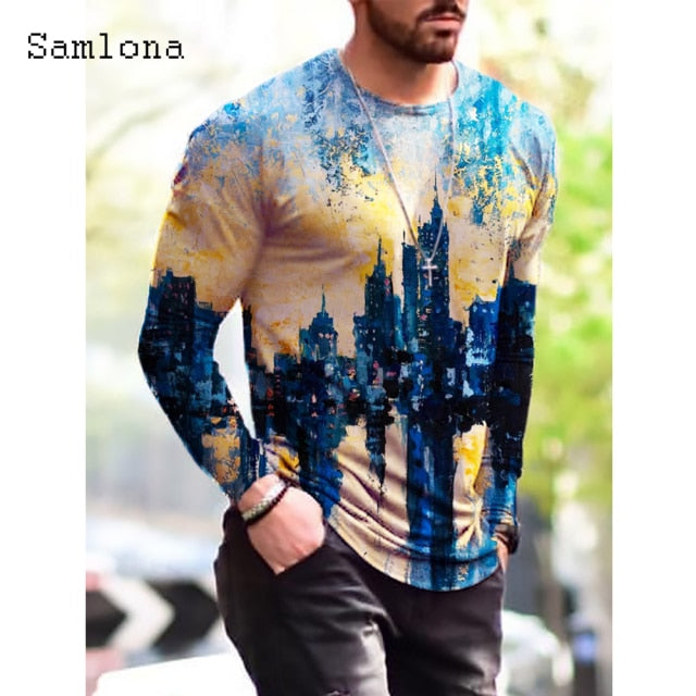 Plus Size 3xl Mens Fashion T-shirt Long Sleeve 3D Print Tops Streetwear Masculinas 2021 Autumn Casual Pullovers Men Tees Shirt