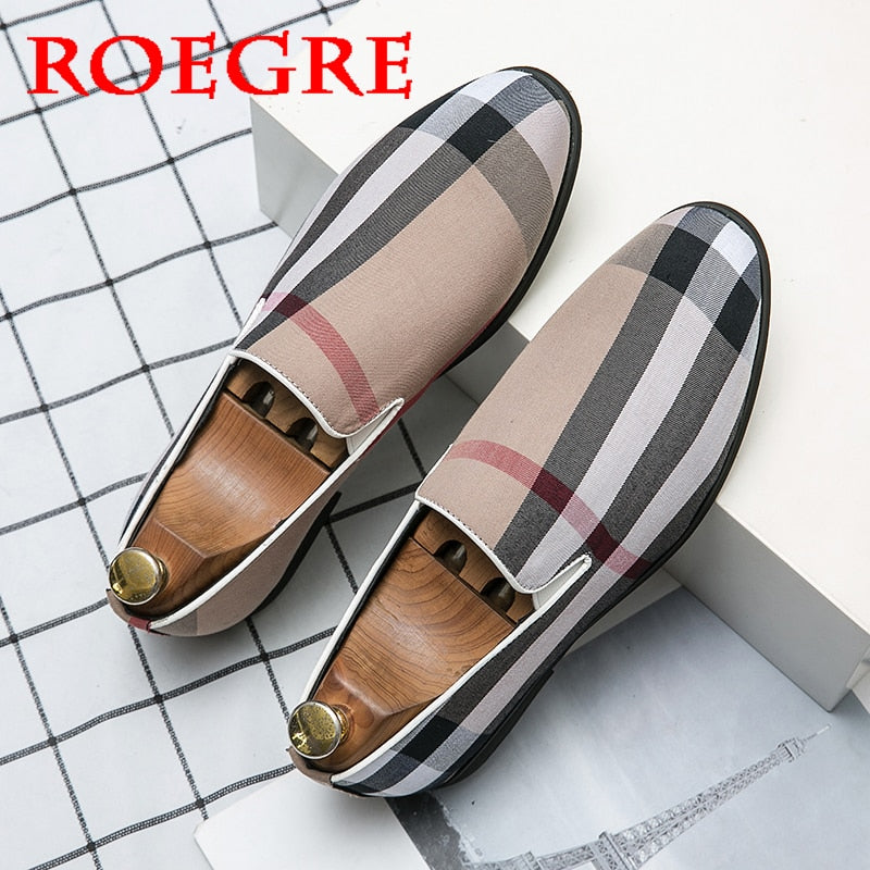 New Mens Dress Shoes Stripe Patchwork Leather Shoe Fashion Handmade Wedding Party Shoes Men Loafers Oxford Shoes Men  Big Size