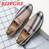 New Mens Dress Shoes Stripe Patchwork Leather Shoe Fashion Handmade Wedding Party Shoes Men Loafers Oxford Shoes Men  Big Size