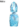 Kliou Tie Dry Two Piece Set Women 2021 Sexy Halter Sequined Beachwear Cleavage Crop Top+Mini Skirt Suit Female платье Outfits