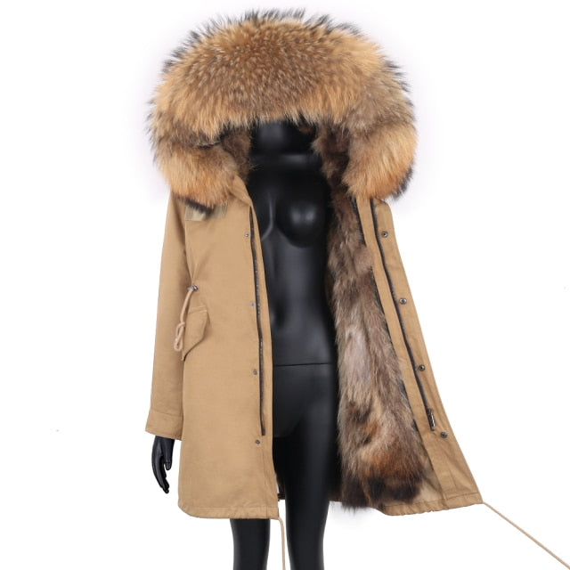 2021 New Big Real Raccoon Fur Collar Real Natural Fur Coat Winter Jacket Long Women Raccoon Fur Liner Hooded Parkas