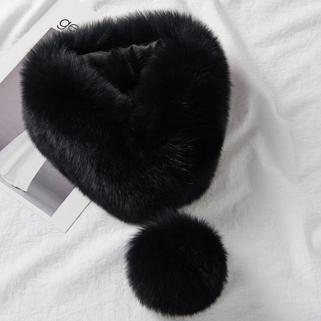 ZDFURS*Korean Style New Fox Fur Scarf Female Winter Warm Real Fur Mufflers Scarfs with 10cm Fox Pompoms Magnet Fashion scarves