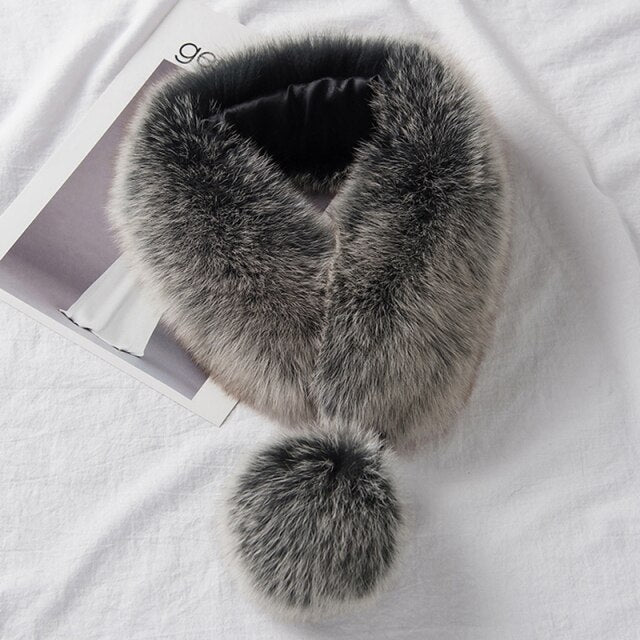 ZDFURS*Korean Style New Fox Fur Scarf Female Winter Warm Real Fur Mufflers Scarfs with 10cm Fox Pompoms Magnet Fashion scarves
