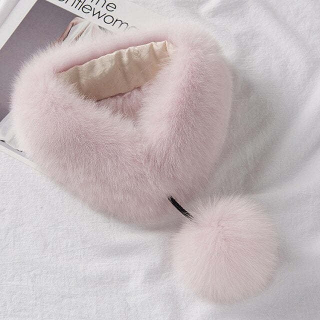 ZDFURS*Korean Style New Fox Fur Scarf Female Winter Warm Real Fur Mufflers Scarfs with 10cm Fox Pompoms Magnet Fashion scarves