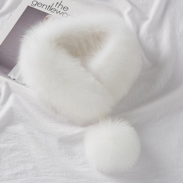 ZDFURS*Korean Style New Fox Fur Scarf Female Winter Warm Real Fur Mufflers Scarfs with 10cm Fox Pompoms Magnet Fashion scarves
