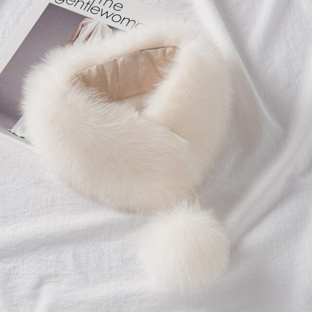 ZDFURS*Korean Style New Fox Fur Scarf Female Winter Warm Real Fur Mufflers Scarfs with 10cm Fox Pompoms Magnet Fashion scarves