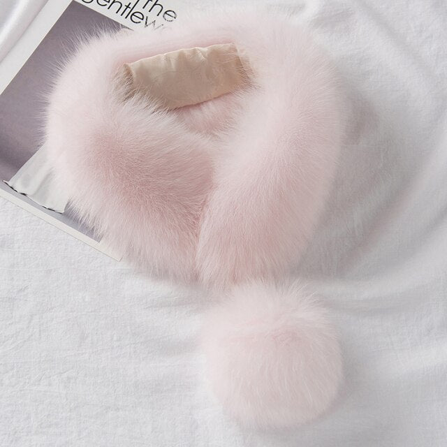 ZDFURS*Korean Style New Fox Fur Scarf Female Winter Warm Real Fur Mufflers Scarfs with 10cm Fox Pompoms Magnet Fashion scarves