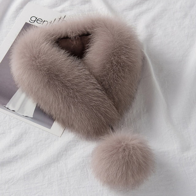 ZDFURS*Korean Style New Fox Fur Scarf Female Winter Warm Real Fur Mufflers Scarfs with 10cm Fox Pompoms Magnet Fashion scarves