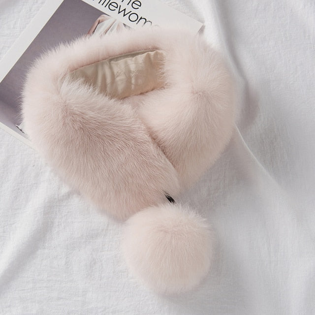 ZDFURS*Korean Style New Fox Fur Scarf Female Winter Warm Real Fur Mufflers Scarfs with 10cm Fox Pompoms Magnet Fashion scarves
