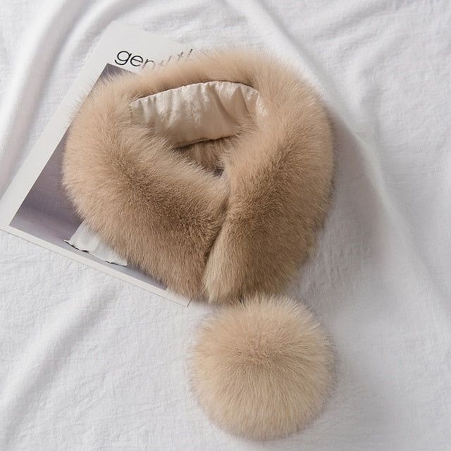 ZDFURS*Korean Style New Fox Fur Scarf Female Winter Warm Real Fur Mufflers Scarfs with 10cm Fox Pompoms Magnet Fashion scarves