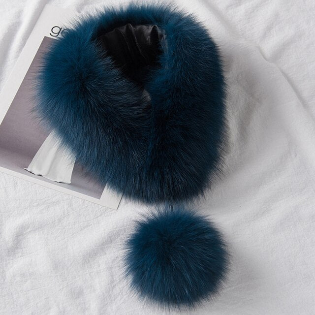 ZDFURS*Korean Style New Fox Fur Scarf Female Winter Warm Real Fur Mufflers Scarfs with 10cm Fox Pompoms Magnet Fashion scarves