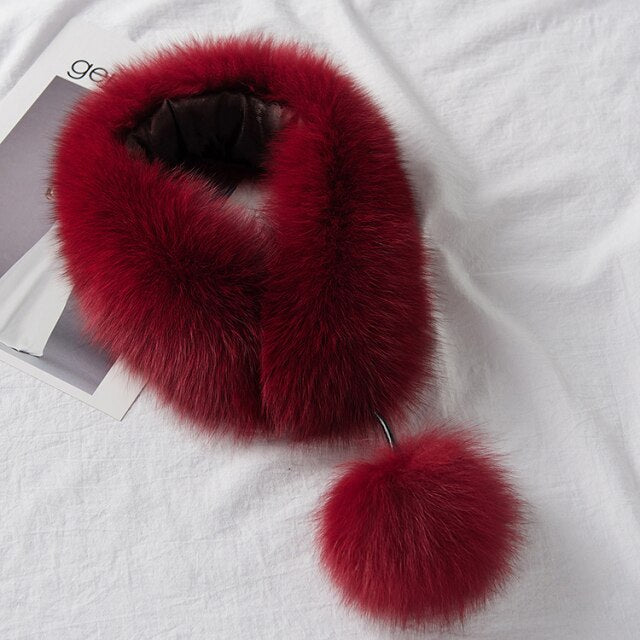 ZDFURS*Korean Style New Fox Fur Scarf Female Winter Warm Real Fur Mufflers Scarfs with 10cm Fox Pompoms Magnet Fashion scarves