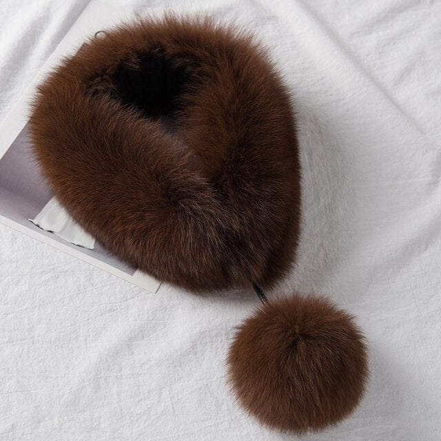 ZDFURS*Korean Style New Fox Fur Scarf Female Winter Warm Real Fur Mufflers Scarfs with 10cm Fox Pompoms Magnet Fashion scarves