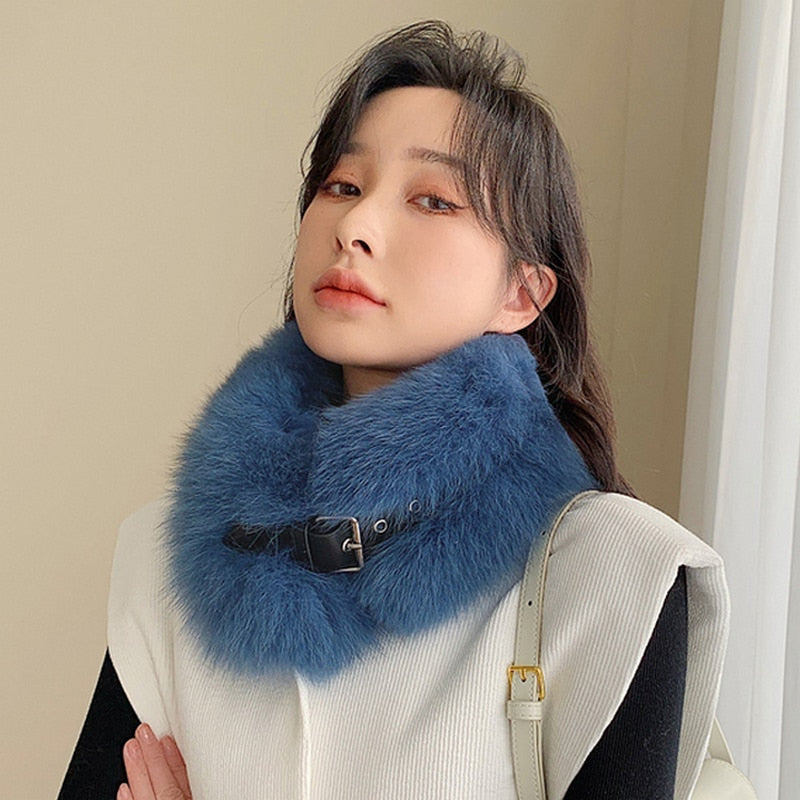 ZDFURS* 2021 Winter Fur Collar Female Fox Fur Scarf Whole Leather Real Fur  scarf with Leather Short Fur Scarf Female