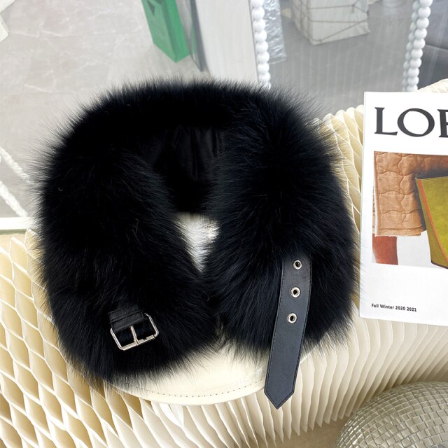 ZDFURS* 2021 Winter Fur Collar Female Fox Fur Scarf Whole Leather Real Fur  scarf with Leather Short Fur Scarf Female