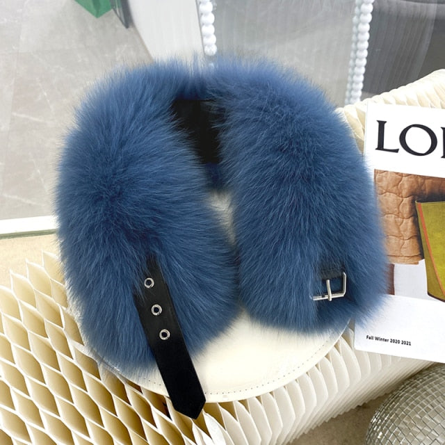 ZDFURS* 2021 Winter Fur Collar Female Fox Fur Scarf Whole Leather Real Fur  scarf with Leather Short Fur Scarf Female