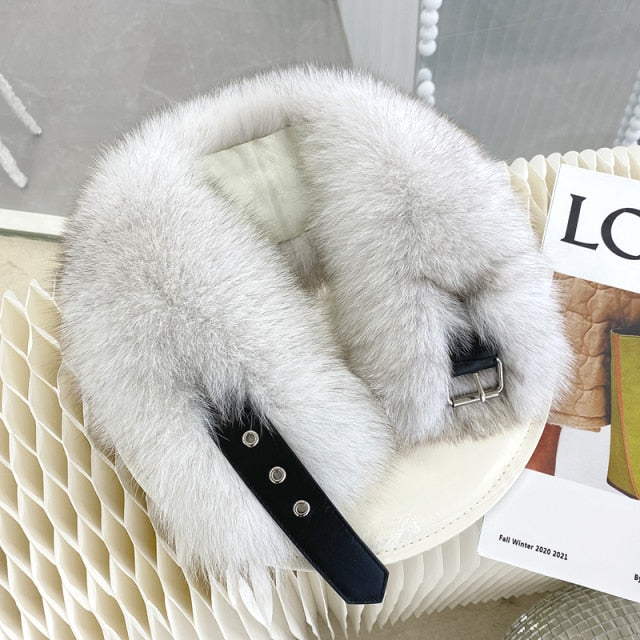ZDFURS* 2021 Winter Fur Collar Female Fox Fur Scarf Whole Leather Real Fur  scarf with Leather Short Fur Scarf Female